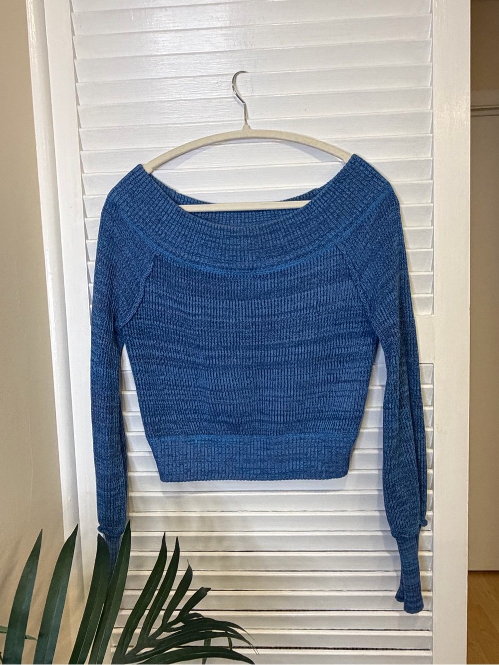 Free People Cozy Bright Blue Off-the-Shoulder Knit Sweater Size XS